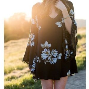 Free People Long Bell Sleeve Wanderer Mini Dress